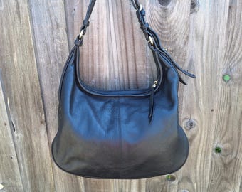 Black Leather Hobo Satchel Saddle Shoulder Bag, Soft Pebble Leather purse.