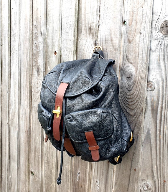 Furla black leather backpack, black and brown leather two
