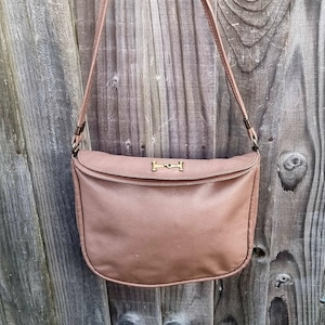 80s Taupe brown leather shoulder bag, tote shoulder purse