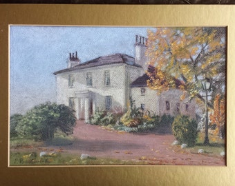 English Country House Original Oil Pastel Painting Signed By The Artist