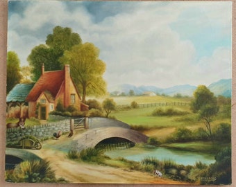 Cumbrian, Cockermouth Farmyard Landscape With Animals Original Oil Painting.