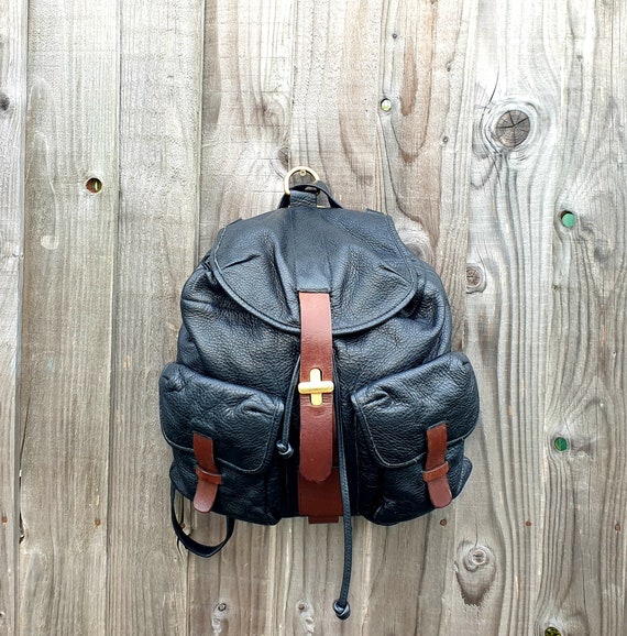 Furla black leather backpack, black and brown lea… - image 1