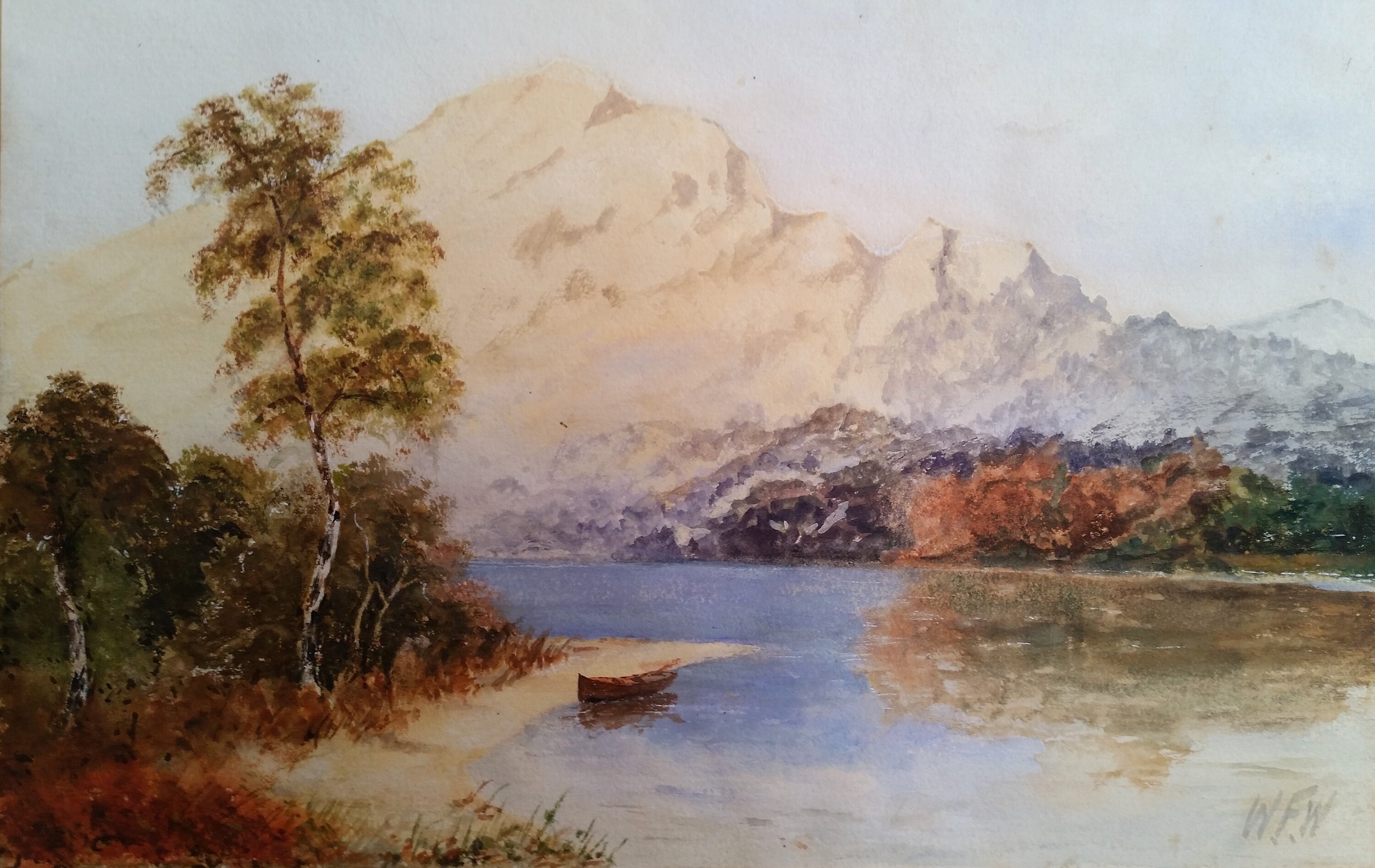 水彩画 風景画 サイン入り スコットランド高地湖畔の水彩画：サイン入り風景画 - Etsy 日本