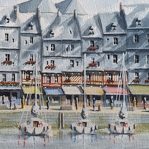 Dipinto ad acquerello, Ol Port Honfleur, Normandia, Francia settentrionale