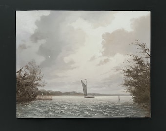 Norfolk Broads Sailing Barge Original Oil Painting: English River Landscape.