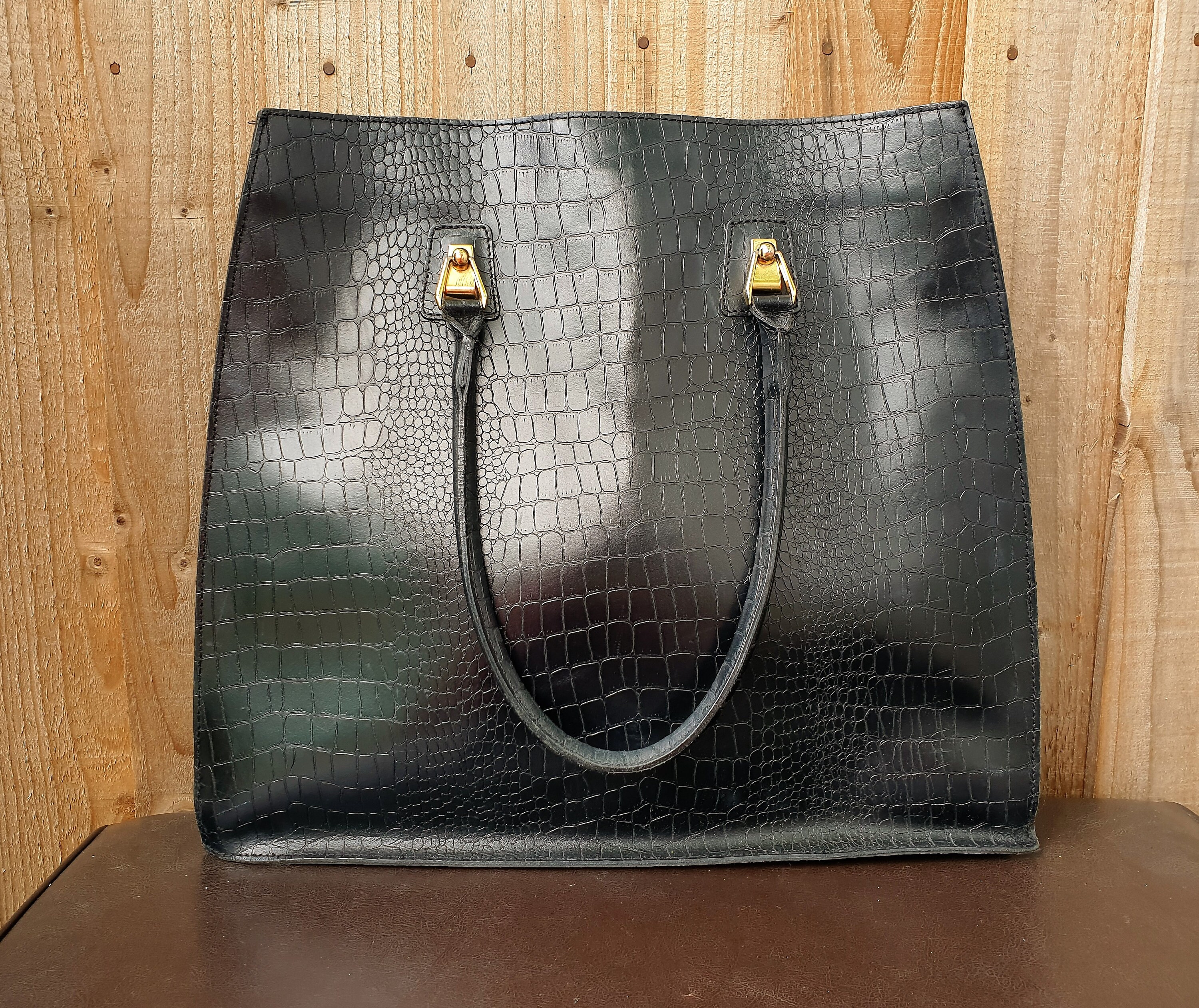 croc print black bag