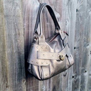 Bolso tipo cartera de piel de bronce Texier, bolso de piel metalizada, monedero de piel marrón. Texier fabricado en Francia, bolso de piel de bronce francés