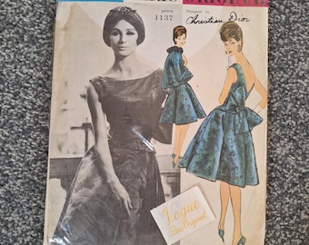 Rare Vintage Vogue Paris Original Sewing Pattern 1137, Christian Dior, Original unused 1962