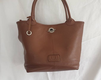 Large Thick Brown Leather Tote, mid brown leather hobo tote purse, caramel brown tote bag