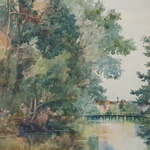 English Riverbank, Woodland Landscape Original Late 19th Century Early 20th Century Watercolour Painting