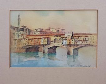 Florence, Italy, Ponte Vecchio Old Bridge, 1989, Original Watercolour Painting