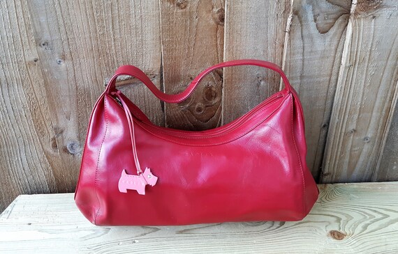 Red leather Radley purse, Scottie dog tag leather