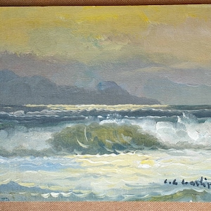 Original Acrylgemälde der Meereslandschaft bei Sonnenuntergang, Meereswellen an der Küste bei Sonnenuntergang