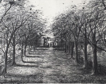 Greenstead Hall, &#39;The Long Walk&#39; Ongar, Essex Original Charcoal Drawing