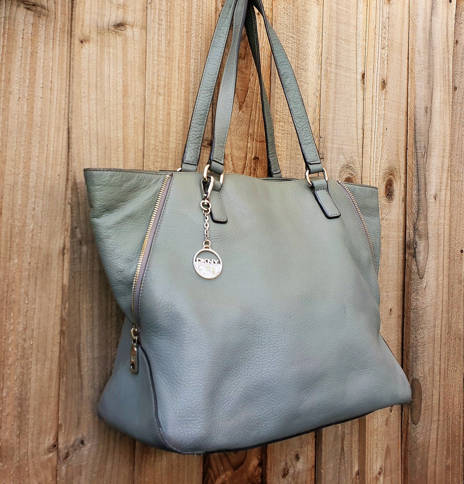 DKNY leather tote bag Donna Karan New York mid grey shoulder Etsy