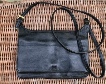 Hidesign black leather messenger bag, cross body slim black leather shoulder purse, gift for him, gift for her, Hidesign Radley leather bag