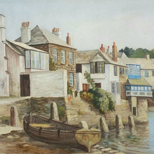 Mousehole, Cornovaglia, Inghilterra, dipinto a olio originale, dipinto a olio di un porto della Cornovaglia, paesaggio costiero inglese a olio, arte costiera britannica.