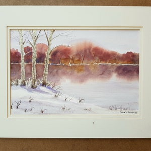 English Winter River Landscape Original Watercolour Painting