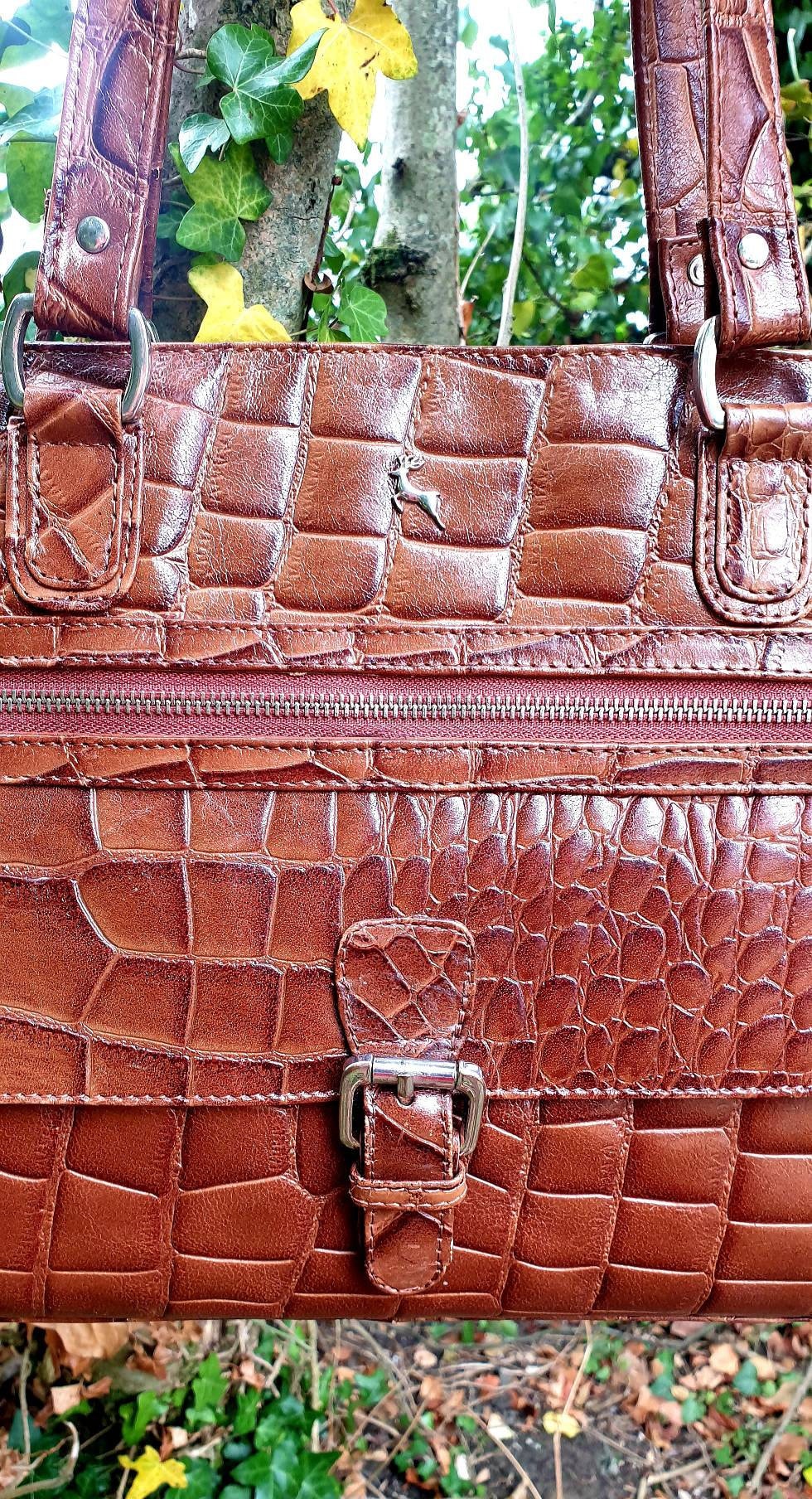 Ashwood Brown Croc Embossed Leather Tote Shoulder Bag Genuine -  Finland