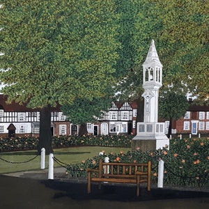 Beaconsfield, Buckinghamshire English Village Green Original Watercolour Gouache Painting, English Village Landscape Painting, Rural England