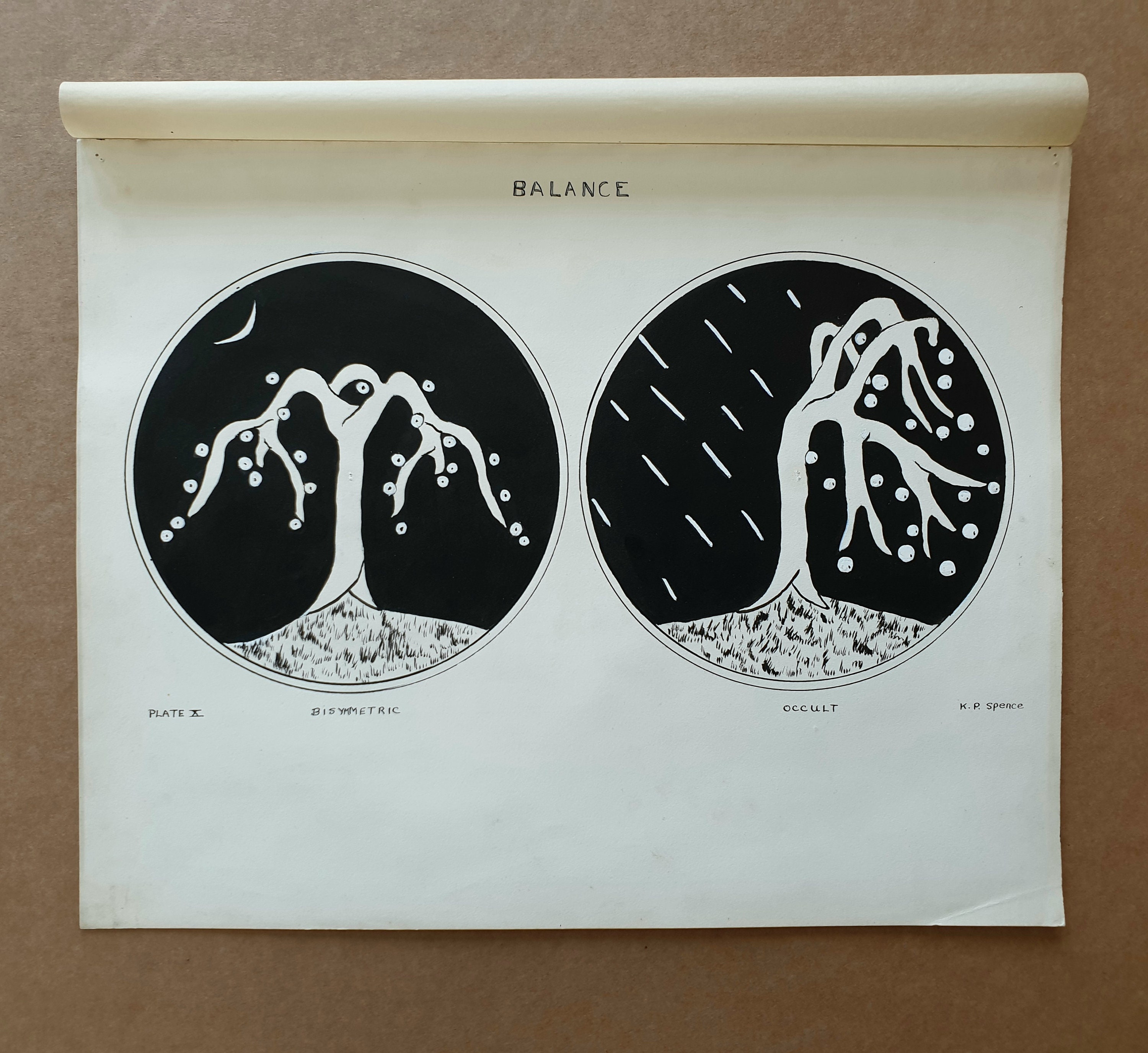 New York, Central School of Art, ausgebildete K. Patricia Spence Occult Bisymmetrische Original Tusche Illustration