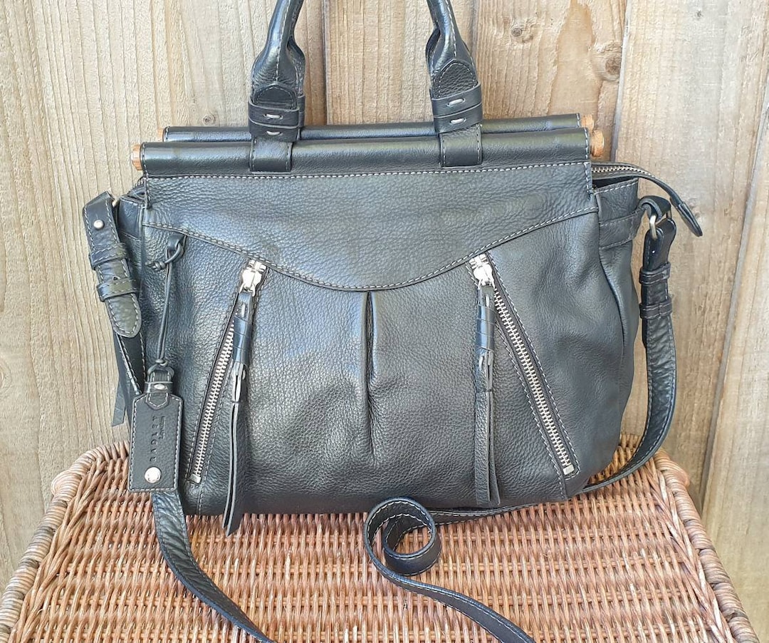 Radley Black Leather Tote Messenger Bag, Soft Leather Hobo Top Handle