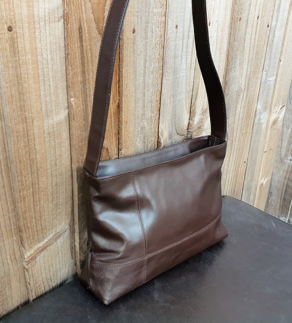 Vintage Gigi Dark brown leather shoulder bag Chocolate brown | Etsy