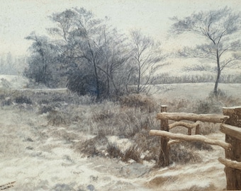 Victorian English Winter Landscape Watercolour Painting: Signed F.W. Cranmer, 1902