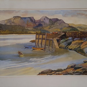 Scottish Loch Landscape Original Watercolour Painting, Signed By artist C W Chapman Dated 1973 Lower Diabaig, Wester Ross Landscape Painting