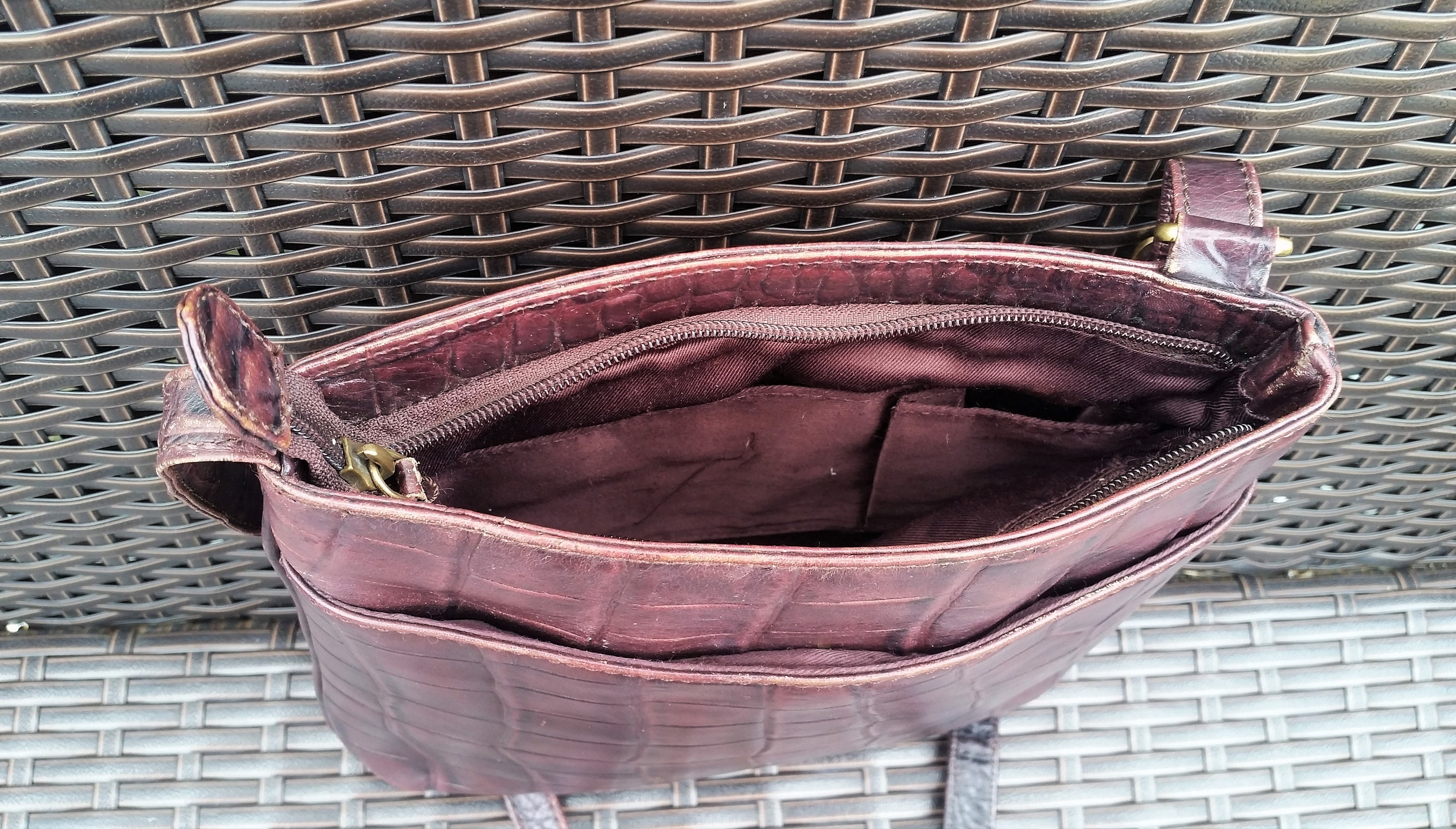 Oxblood Brown Mock Croc Leather Cross Body Messenger Bag Etsy UK