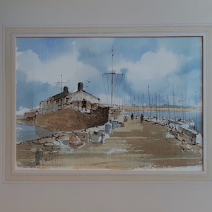 Original Watercolour Ross On Wye Landscape Painting, Signed By The Artist D Bell, Hereford Boating landscape painting, Seascape Harbour Art