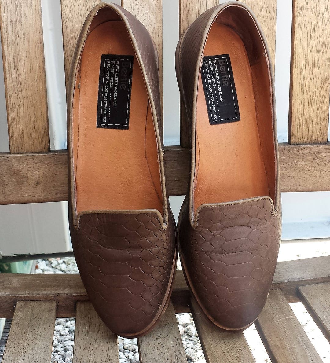 Sloppenwijk briefpapier taart Bertie London Ladies Vintage bruine leren loafer schoenen - Etsy Nederland