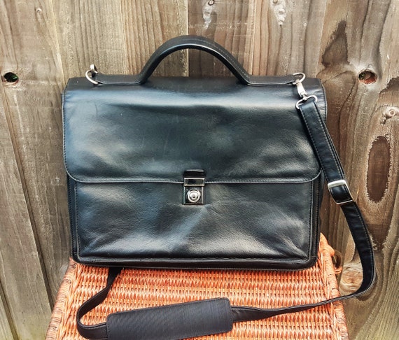 Black leather messenger briefcase, laptop satchel… - image 1