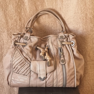 Large Taupe Leather slouchy hobo tote bag, Vintage Lockheart light brown leather shoulder purse, gift for her, birthday gift, designer bag
