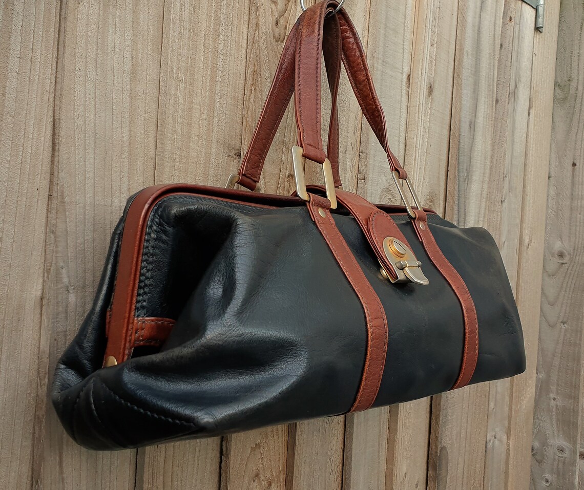 Black and Brown Leather Doctors Bag Vintage Small Valise Etsy UK