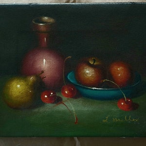 Still life With fruit And Vase Original Oil Painting On Stretched Canvas