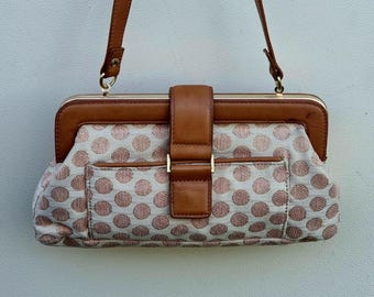 Ted Baker Leather and Material Satchel Clutch, Brown and Peach,y2k, 2000s