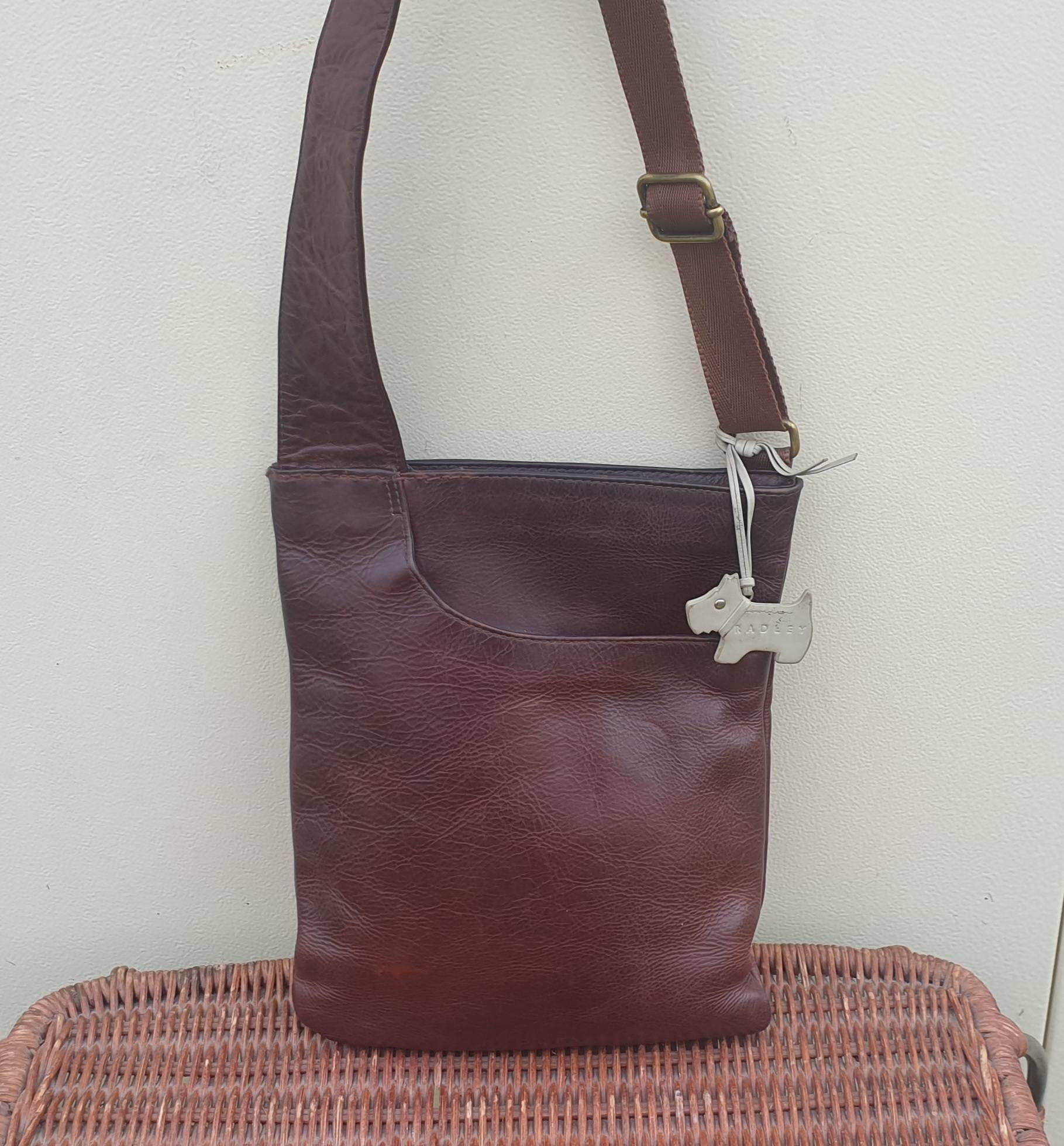 Vintage Radley Dark Brown Leather Cross Body Messenger Bag 