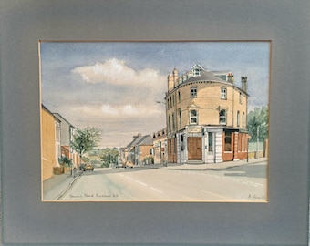 Buckhurst Hill Original akvarell, Queen's Road, Chigwell Konstnär Mrs. B. Smith