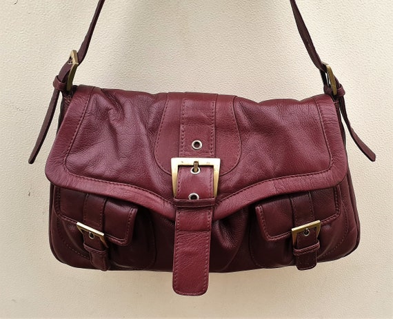 Bolso de hombro de cuero rojo oscuro bolso de hombro corto de | Etsy España