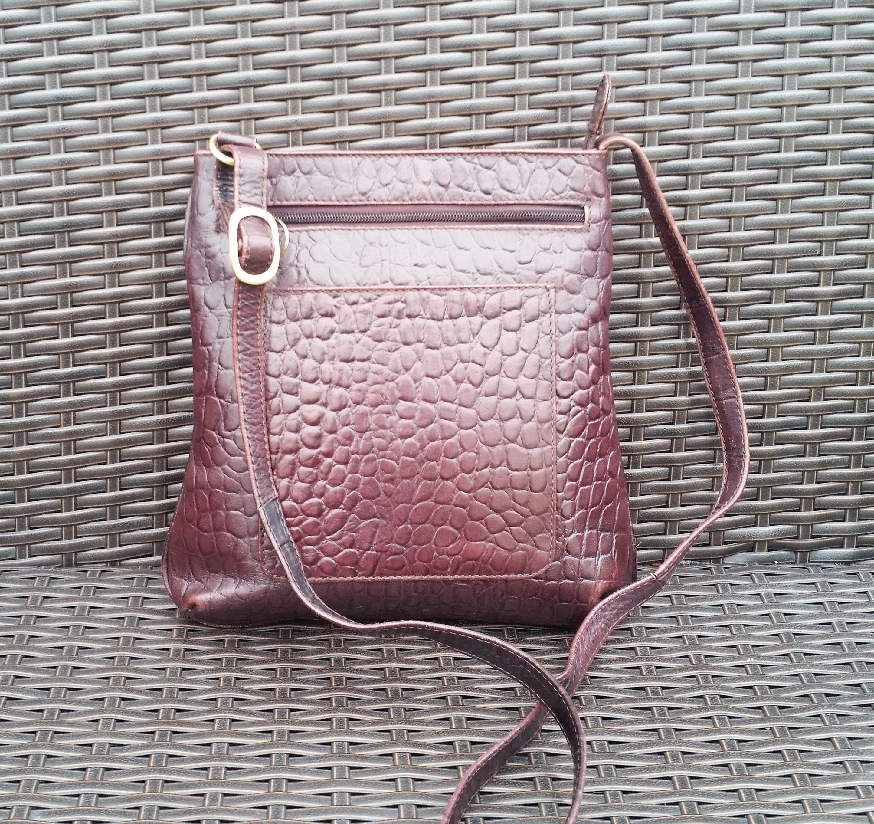 Oxblood Brown Mock Croc Leather Cross Body Messenger Bag Etsy UK