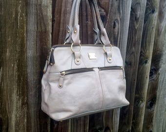 Large Modalu Pippa Satchel Bag, Mushroom Grey Leather Top Handle Purse