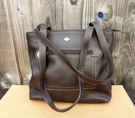 I Santi Milano Brown Leather Tote Shoulder Bag Dark Brown Pebble