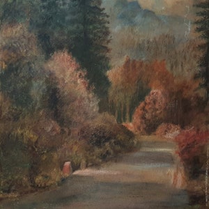 Art Deco Period Swiss Forest Landscape Antique Original Oil Painting, Swiss Mountains Painting, Historic Switzerland, Swiss Forest Trees