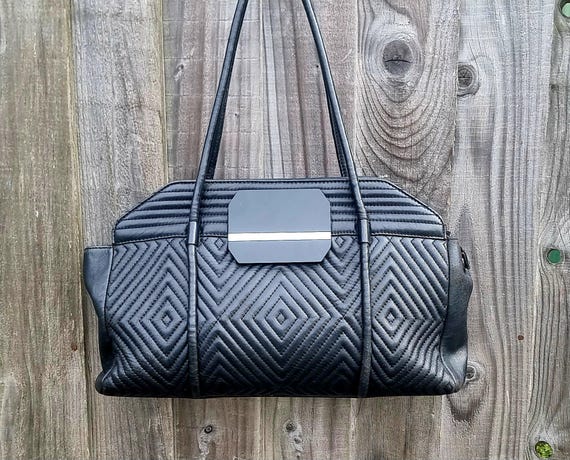 Jasper Conran Black Leather Quilted Tote Shoulder Bag, Top Handle