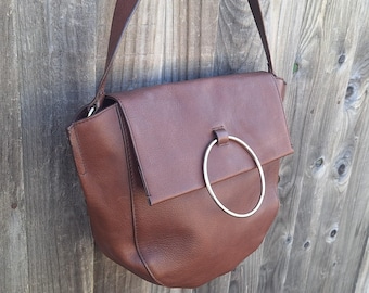 Brown leather hobo shoulder bag, half moon shape chocolate brown leather purse