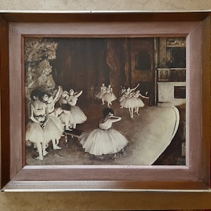 Ballet Rehearsal Edgar Degas (1834-1917) On Stage Rehearsal Lithographic Print In Original 1960s Frame, Dancers Dress Rehearsal