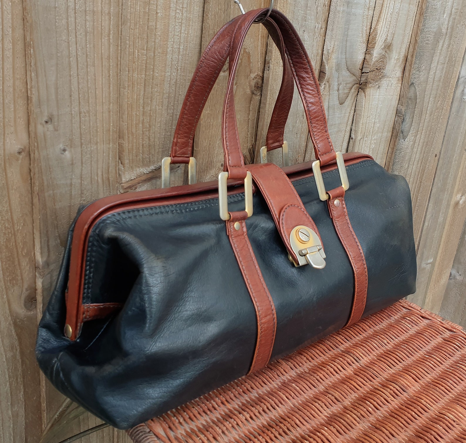 Black and Brown Leather Doctors Bag Vintage Small Valise Etsy UK