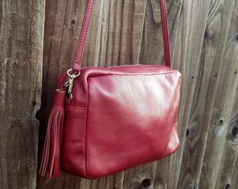 Bolso bandolera de piel rojo oscuro, bolso de hombro Lacambra 'mini chic plus'