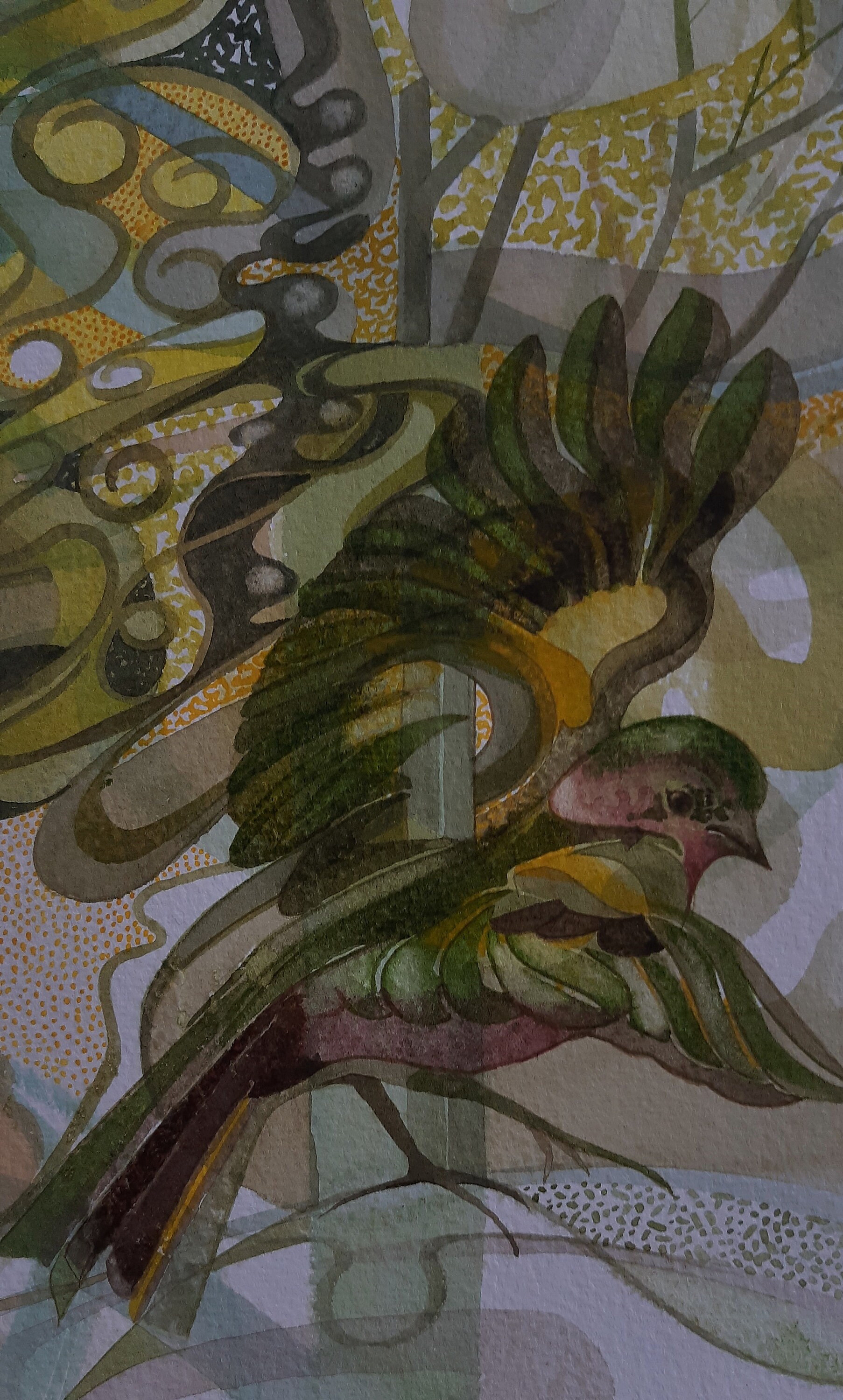 抽象的な鳥の水彩画 24✖️27 抽象的な鳥の水彩画：サイン入りオリジナルアート（12x10インチ